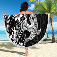 Black Aloha Hawaii Beach Blanket Polynesian Shark Tattoo With Plumeria - Polynesian Pride