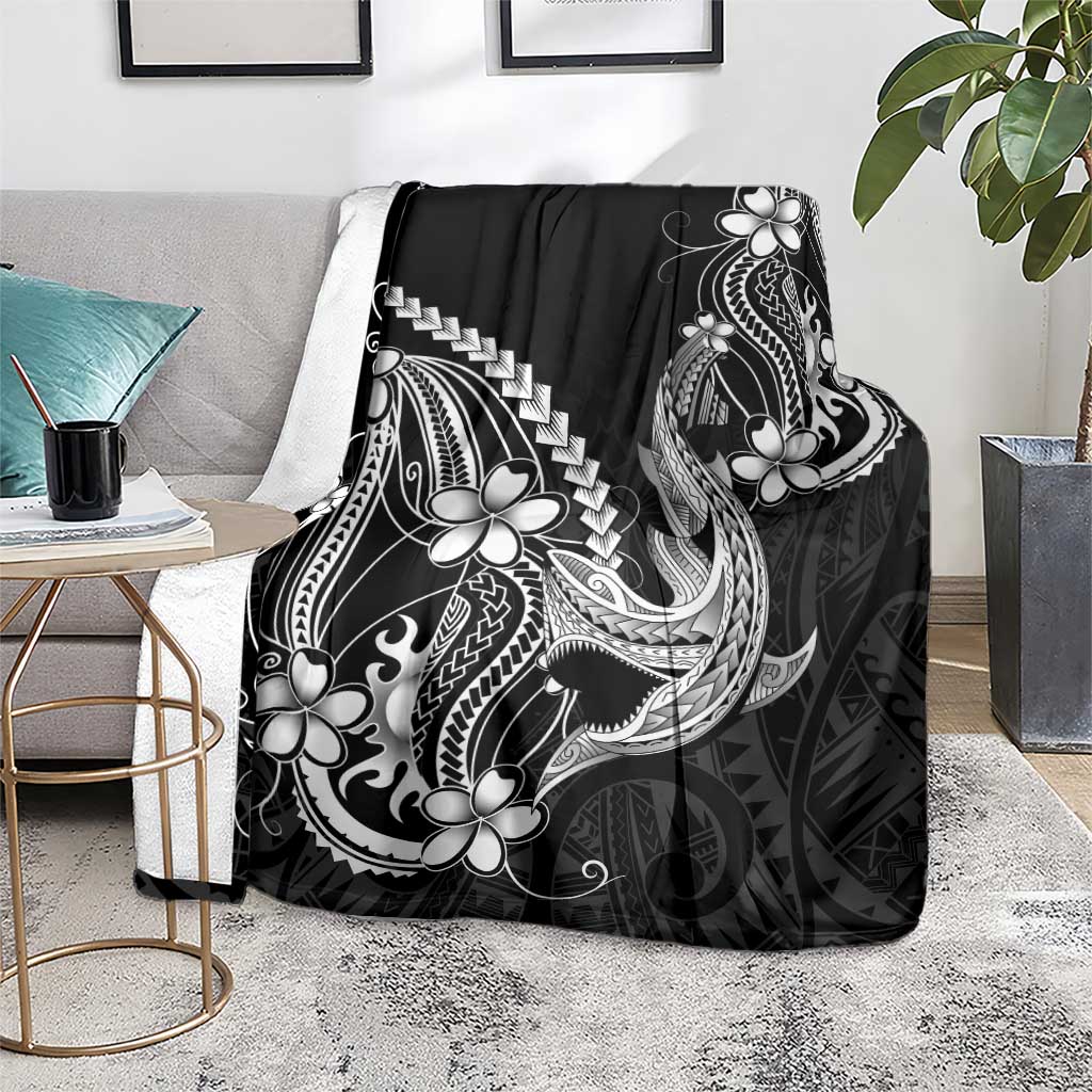Black Aloha Hawaii Blanket Polynesian Shark Tattoo With Plumeria - Polynesian Pride