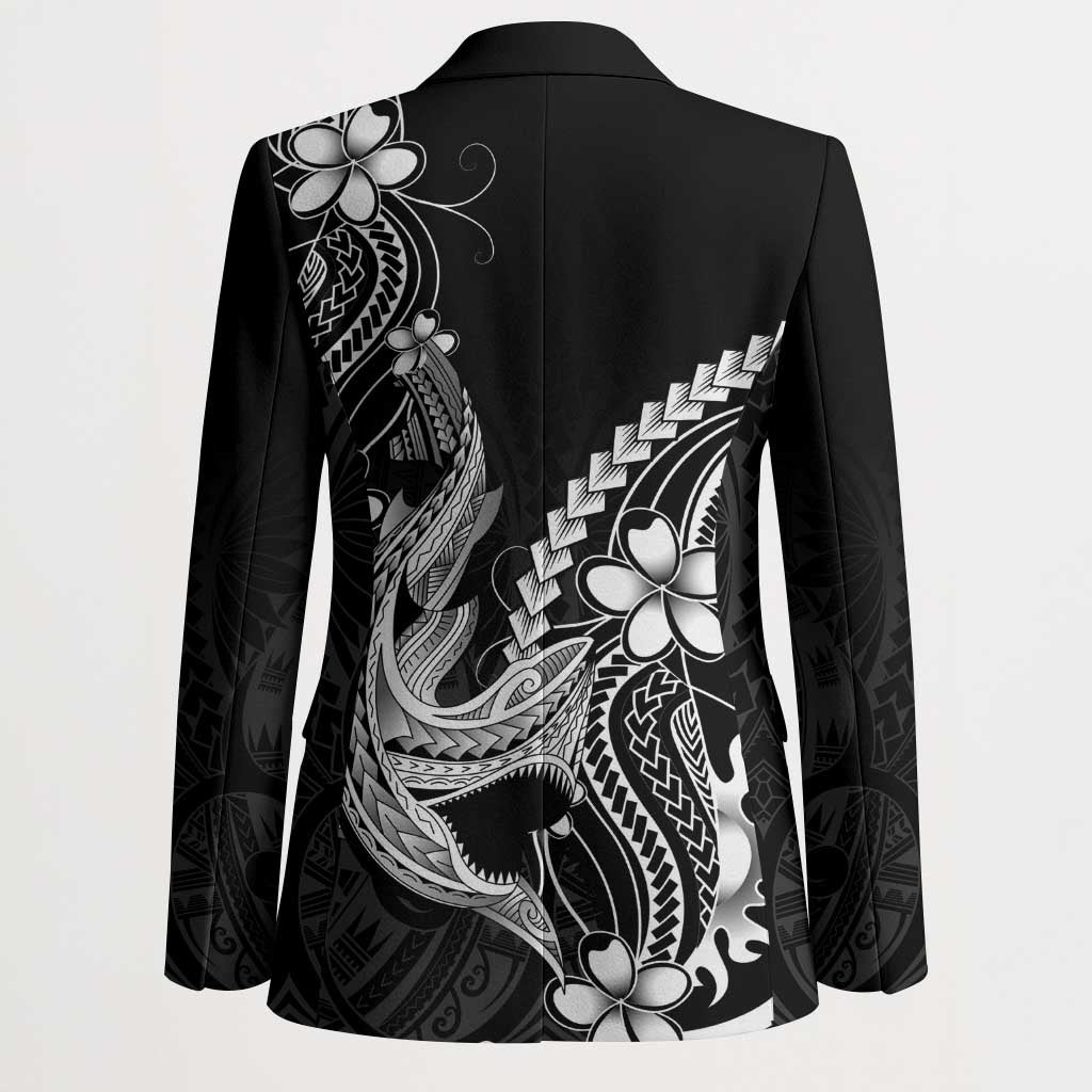 Black Aloha Hawaii Blazer Polynesian Shark Tattoo With Plumeria - Polynesian Pride