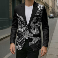 Black Aloha Hawaii Blazer Polynesian Shark Tattoo With Plumeria - Polynesian Pride