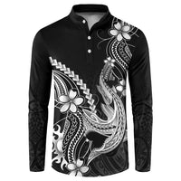 Black Aloha Hawaii Button Sweatshirt Polynesian Shark Tattoo With Plumeria LT14 Black - Polynesian Pride