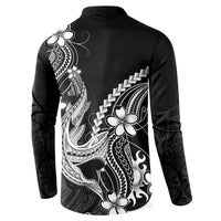 Black Aloha Hawaii Button Sweatshirt Polynesian Shark Tattoo With Plumeria LT14 - Polynesian Pride