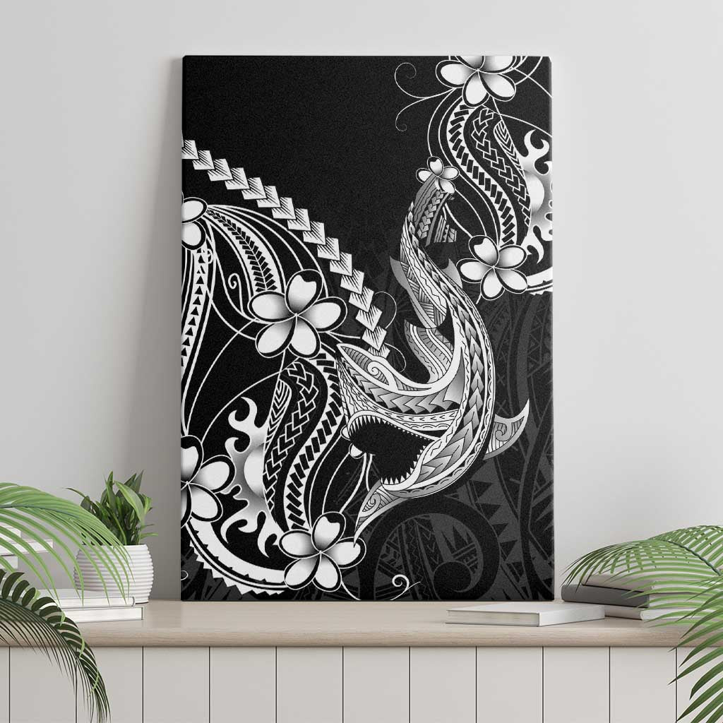 Black Aloha Hawaii Canvas Wall Art Polynesian Shark Tattoo With Plumeria LT14 - Polynesian Pride