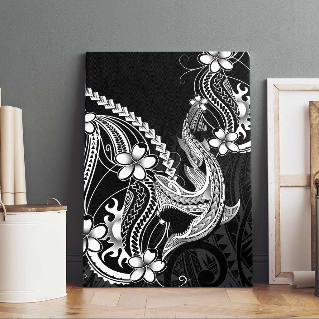 Black Aloha Hawaii Canvas Wall Art Polynesian Shark Tattoo With Plumeria LT14 - Polynesian Pride
