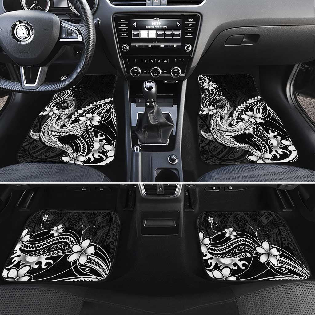 Black Aloha Hawaii Car Mats Polynesian Shark Tattoo With Plumeria LT14 Set 4pcs Black - Polynesian Pride