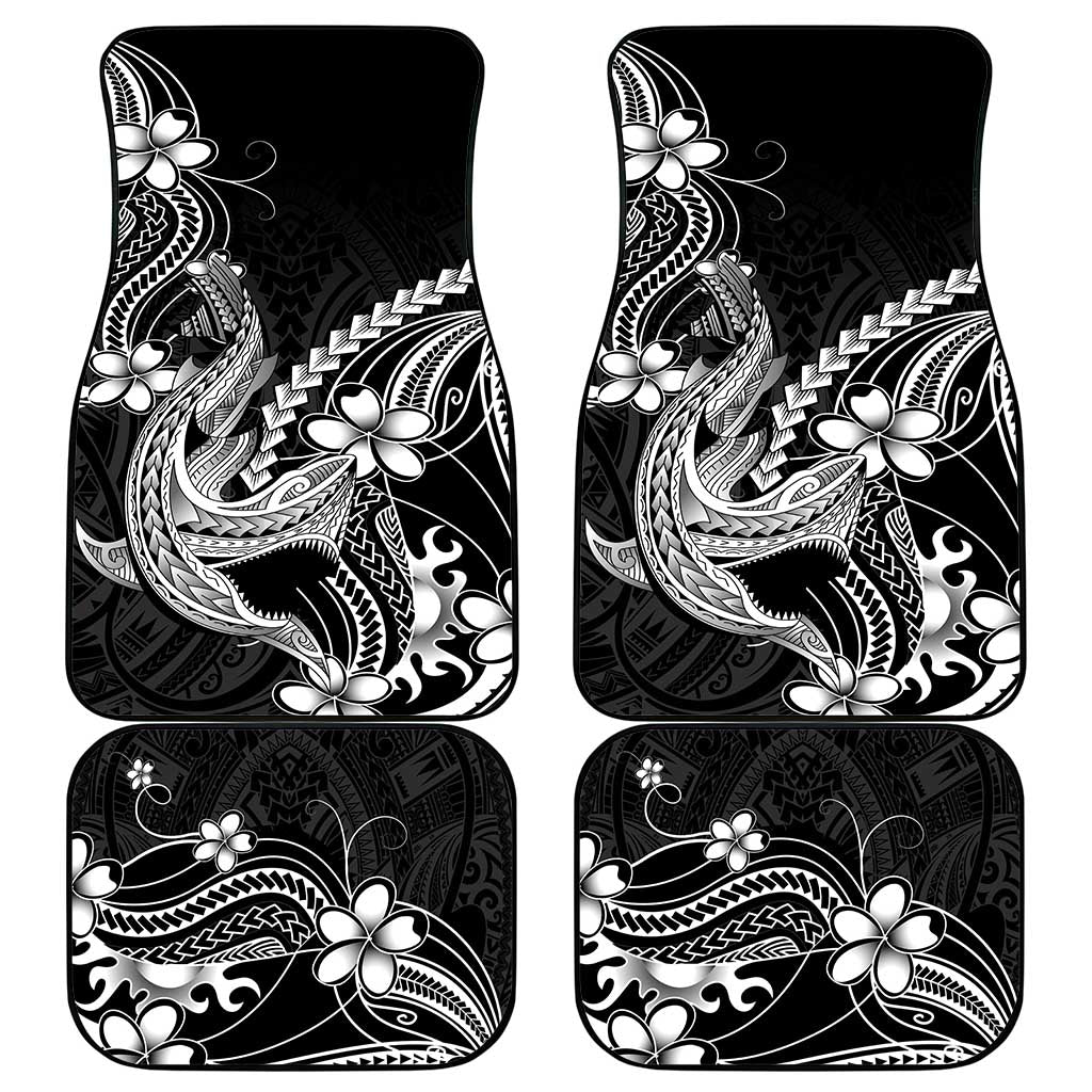 Black Aloha Hawaii Car Mats Polynesian Shark Tattoo With Plumeria LT14 - Polynesian Pride