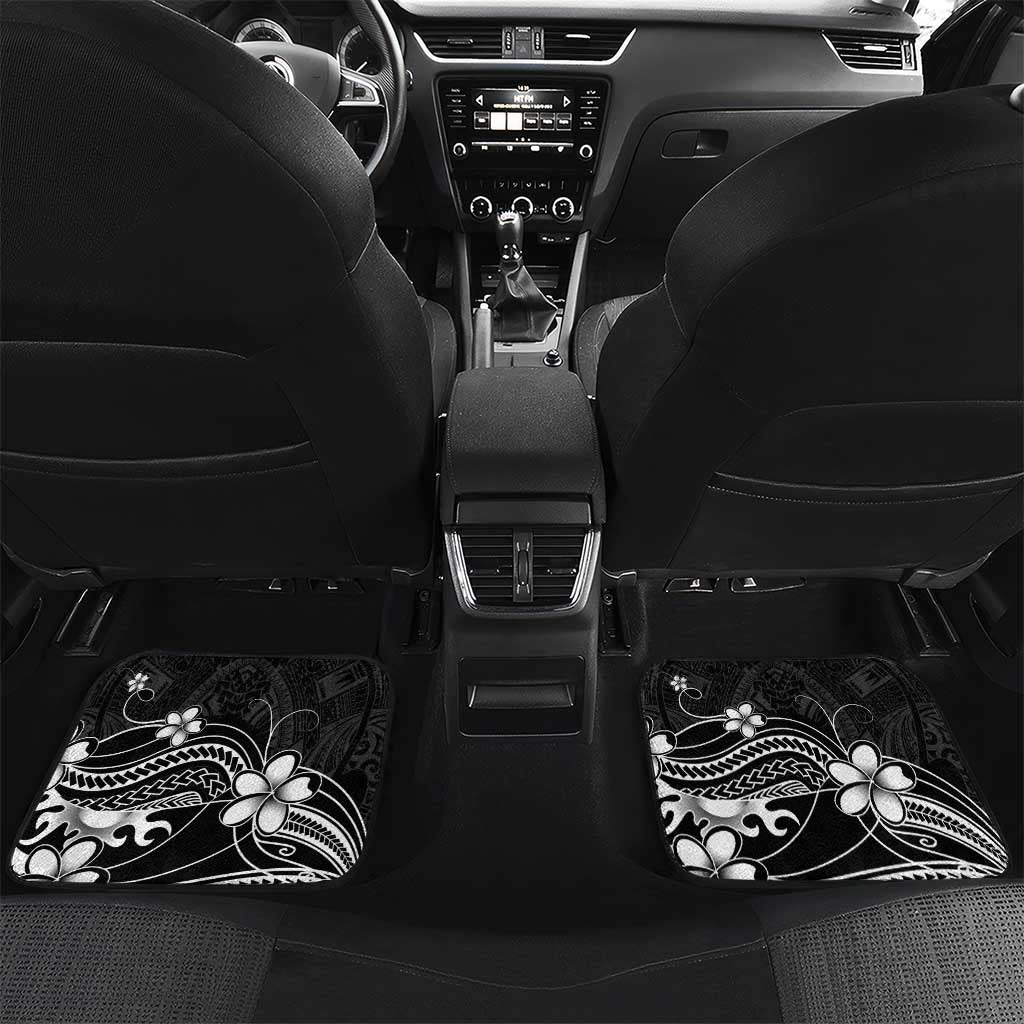 Black Aloha Hawaii Car Mats Polynesian Shark Tattoo With Plumeria LT14 Set 2pcs - Back Black - Polynesian Pride