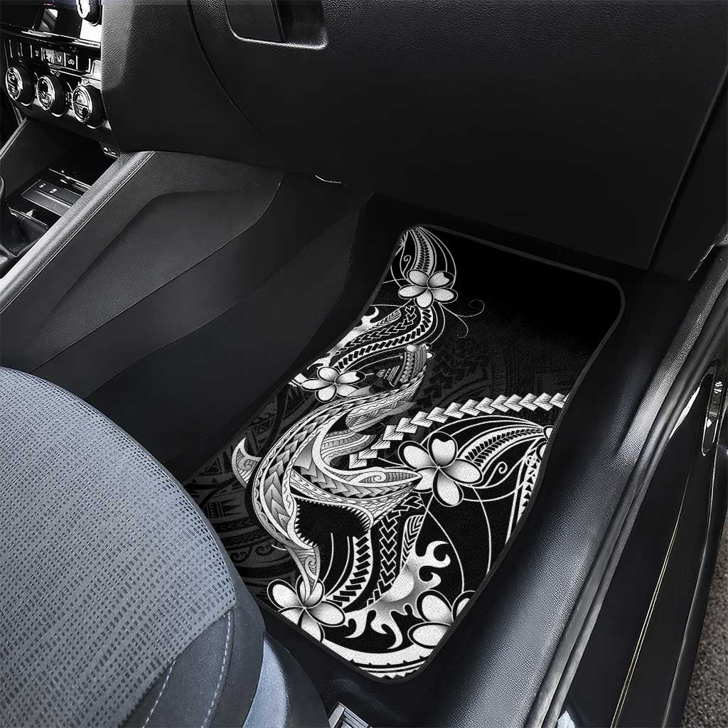 Black Aloha Hawaii Car Mats Polynesian Shark Tattoo With Plumeria LT14 - Polynesian Pride