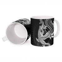 Black Aloha Hawaii Ceramic Mug Polynesian Shark Tattoo With Plumeria LT14 - Polynesian Pride