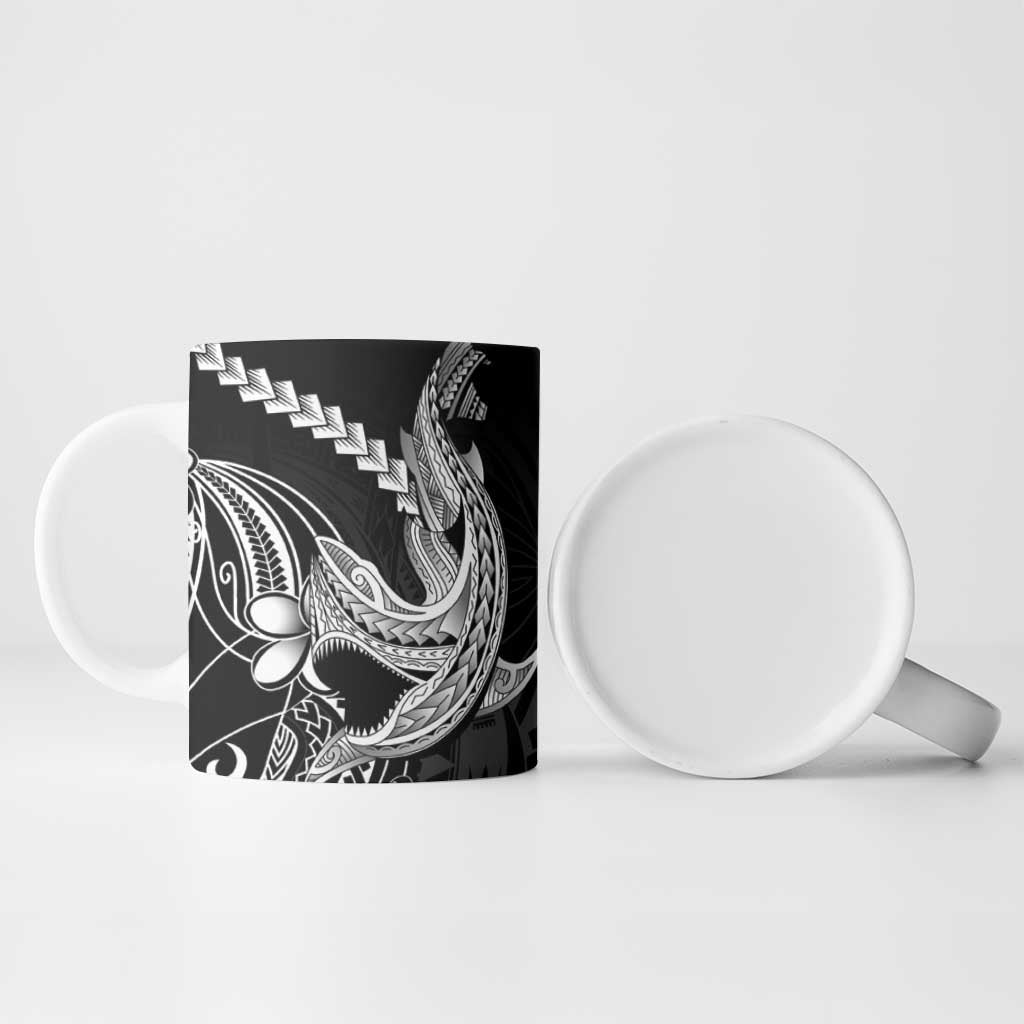 Black Aloha Hawaii Ceramic Mug Polynesian Shark Tattoo With Plumeria LT14 - Polynesian Pride
