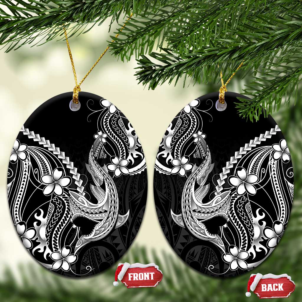 Black Aloha Hawaii Ceramic Ornament Polynesian Shark Tattoo With Plumeria - Polynesian Pride