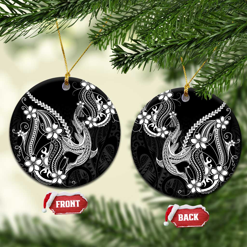 Black Aloha Hawaii Ceramic Ornament Polynesian Shark Tattoo With Plumeria - Polynesian Pride