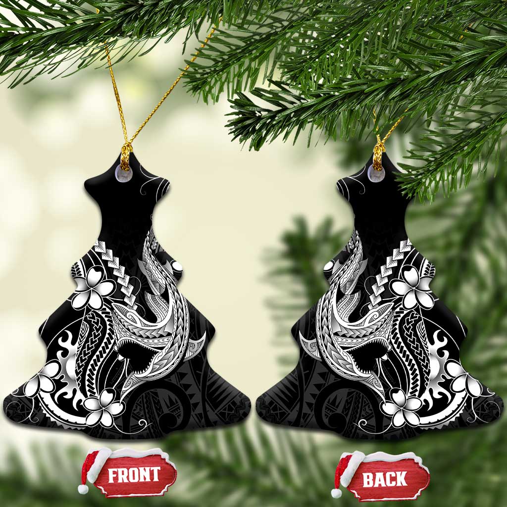 Black Aloha Hawaii Ceramic Ornament Polynesian Shark Tattoo With Plumeria - Polynesian Pride