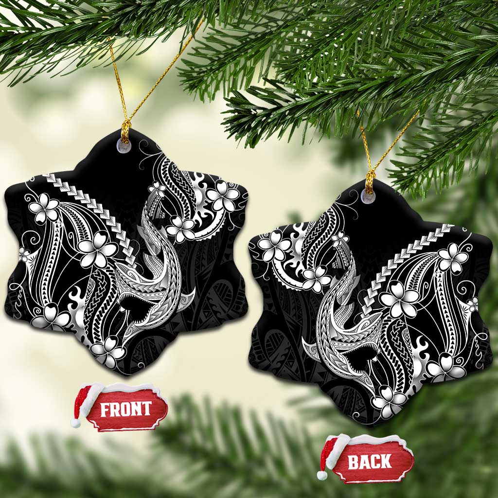 Black Aloha Hawaii Ceramic Ornament Polynesian Shark Tattoo With Plumeria - Polynesian Pride