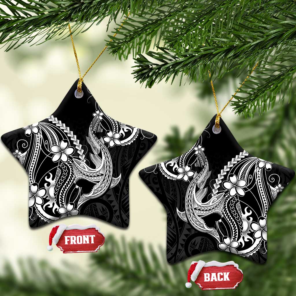 Black Aloha Hawaii Ceramic Ornament Polynesian Shark Tattoo With Plumeria - Polynesian Pride