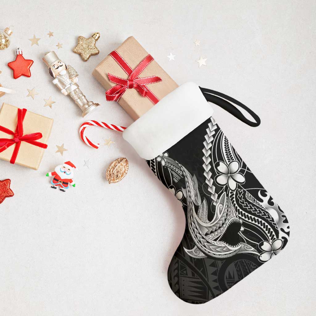 Black Aloha Hawaii Christmas Stocking Polynesian Shark Tattoo With Plumeria - Polynesian Pride