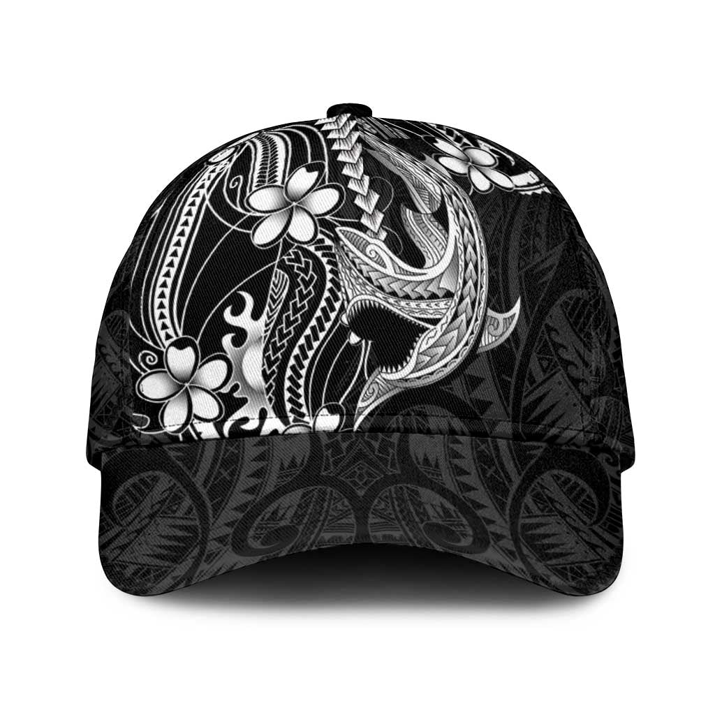 Black Aloha Hawaii Classic Cap Polynesian Shark Tattoo With Plumeria LT14 Universal Fit Black - Polynesian Pride