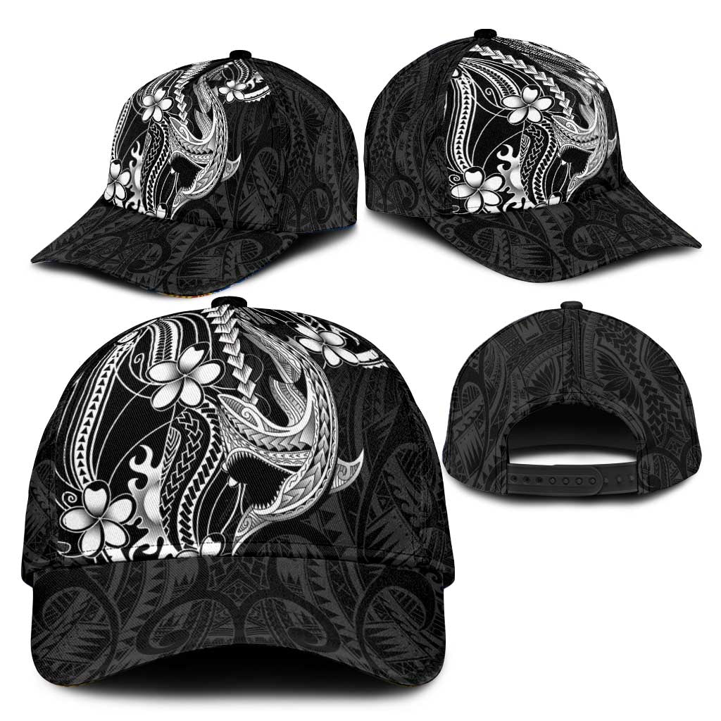 Black Aloha Hawaii Classic Cap Polynesian Shark Tattoo With Plumeria LT14 - Polynesian Pride