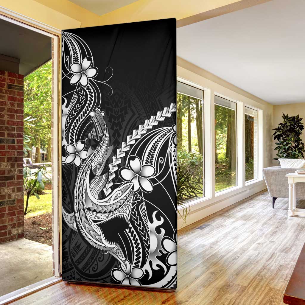 Black Aloha Hawaii Door Cover Polynesian Shark Tattoo With Plumeria LT14 - Polynesian Pride