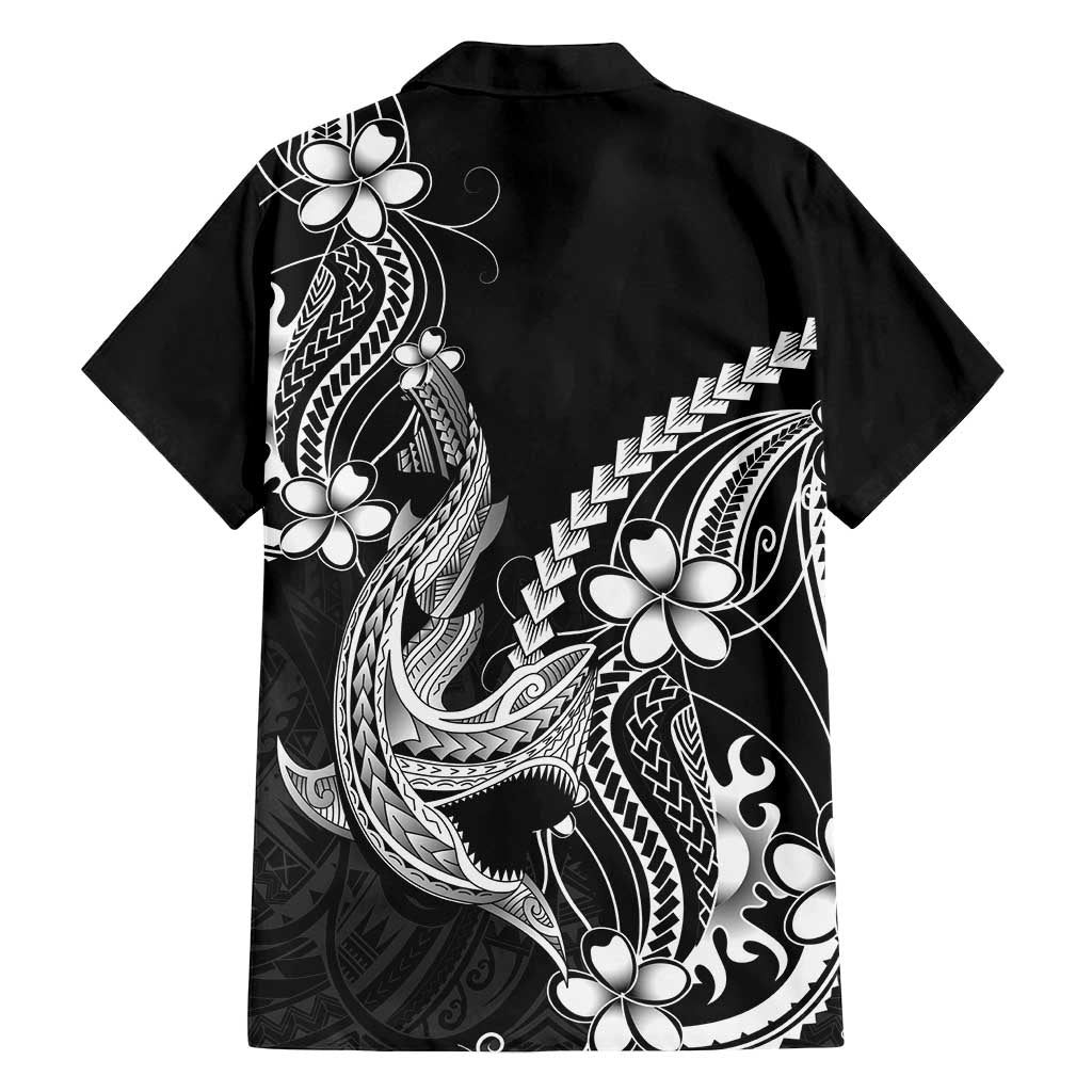 Black Aloha Hawaii Family Matching Long Sleeve Bodycon Dress and Hawaiian Shirt Polynesian Shark Tattoo With Plumeria - Polynesian Pride