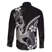 Black Aloha Hawaii Family Matching Long Sleeve Bodycon Dress and Hawaiian Shirt Polynesian Shark Tattoo With Plumeria - Polynesian Pride