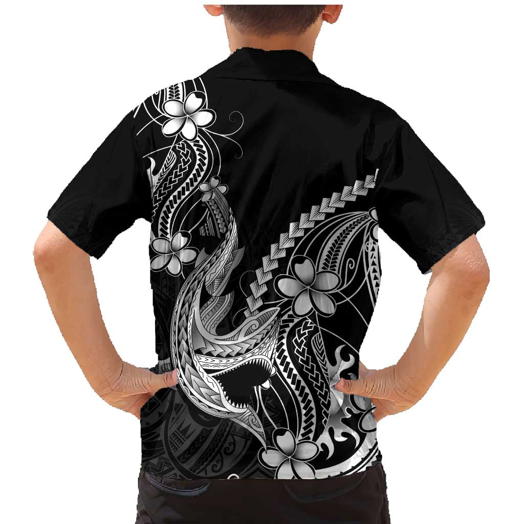 Black Aloha Hawaii Family Matching Mermaid Dress and Hawaiian Shirt Polynesian Shark Tattoo With Plumeria - Polynesian Pride
