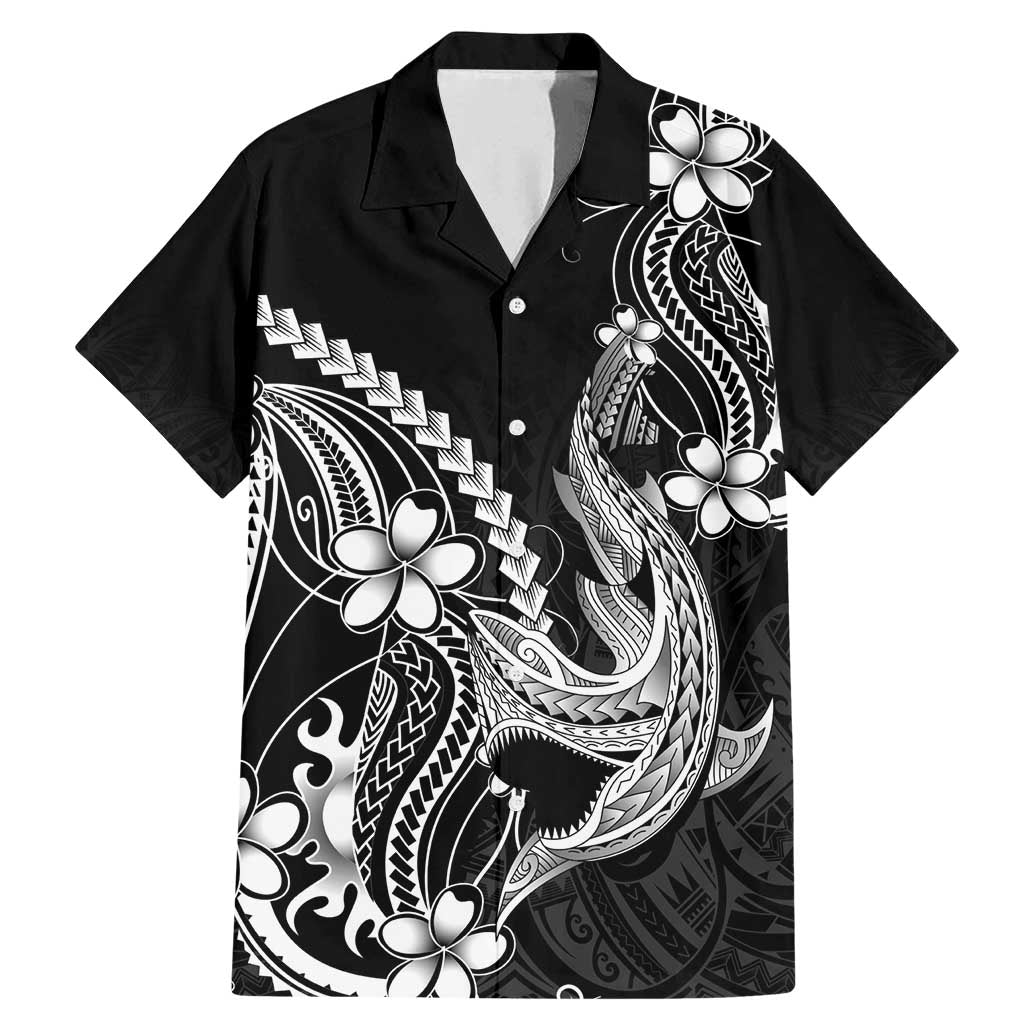 Black Aloha Hawaii Family Matching Mermaid Dress and Hawaiian Shirt Polynesian Shark Tattoo With Plumeria - Polynesian Pride