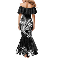 Black Aloha Hawaii Family Matching Mermaid Dress and Hawaiian Shirt Polynesian Shark Tattoo With Plumeria - Polynesian Pride