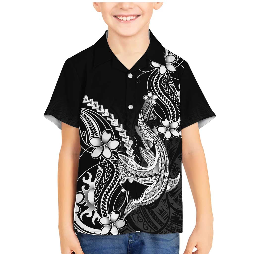 Black Aloha Hawaii Family Matching Mermaid Dress and Hawaiian Shirt Polynesian Shark Tattoo With Plumeria - Polynesian Pride