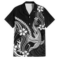 Black Aloha Hawaii Family Matching Off The Shoulder Long Sleeve Dress and Hawaiian Shirt Polynesian Shark Tattoo With Plumeria - Polynesian Pride