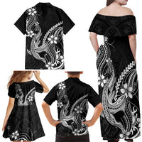 Black Aloha Hawaii Family Matching Off Shoulder Maxi Dress and Hawaiian Shirt Polynesian Shark Tattoo With Plumeria - Polynesian Pride