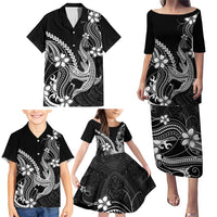 Black Aloha Hawaii Family Matching Puletasi and Hawaiian Shirt Polynesian Shark Tattoo With Plumeria - Polynesian Pride