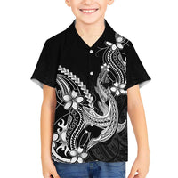 Black Aloha Hawaii Family Matching Puletasi and Hawaiian Shirt Polynesian Shark Tattoo With Plumeria - Polynesian Pride