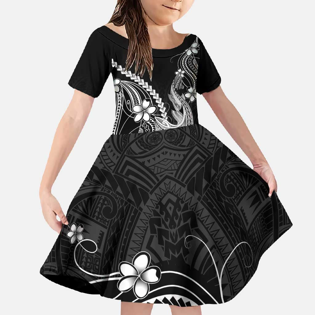 Black Aloha Hawaii Family Matching Short Sleeve Bodycon Dress and Hawaiian Shirt Polynesian Shark Tattoo With Plumeria - Polynesian Pride