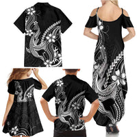 Black Aloha Hawaii Family Matching Summer Maxi Dress and Hawaiian Shirt Polynesian Shark Tattoo With Plumeria - Polynesian Pride