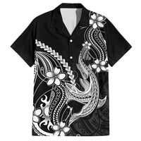 Black Aloha Hawaii Family Matching Tank Maxi Dress and Hawaiian Shirt Polynesian Shark Tattoo With Plumeria - Polynesian Pride