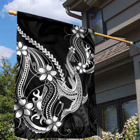 Black Aloha Hawaii Garden Flag Polynesian Shark Tattoo With Plumeria - Polynesian Pride