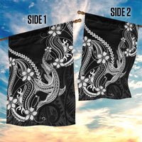 Black Aloha Hawaii Garden Flag Polynesian Shark Tattoo With Plumeria - Polynesian Pride