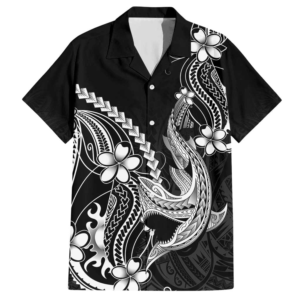Black Aloha Hawaii Hawaiian Shirt Polynesian Shark Tattoo With Plumeria - Polynesian Pride