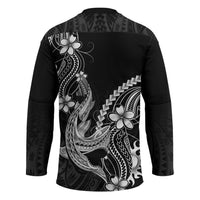 Black Aloha Hawaii Hockey Jersey Polynesian Shark Tattoo With Plumeria - Polynesian Pride