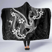 Black Aloha Hawaii Hooded Blanket Polynesian Shark Tattoo With Plumeria LT14 One Size Black - Polynesian Pride