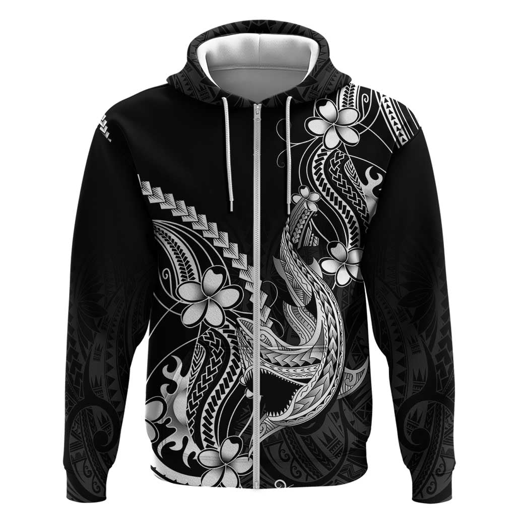 Black Aloha Hawaii Hoodie Polynesian Shark Tattoo With Plumeria - Polynesian Pride