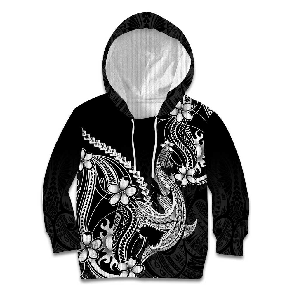 Black Aloha Hawaii Kid Hoodie Polynesian Shark Tattoo With Plumeria - Polynesian Pride