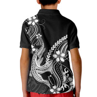 Black Aloha Hawaii Kid Polo Shirt Polynesian Shark Tattoo With Plumeria - Polynesian Pride