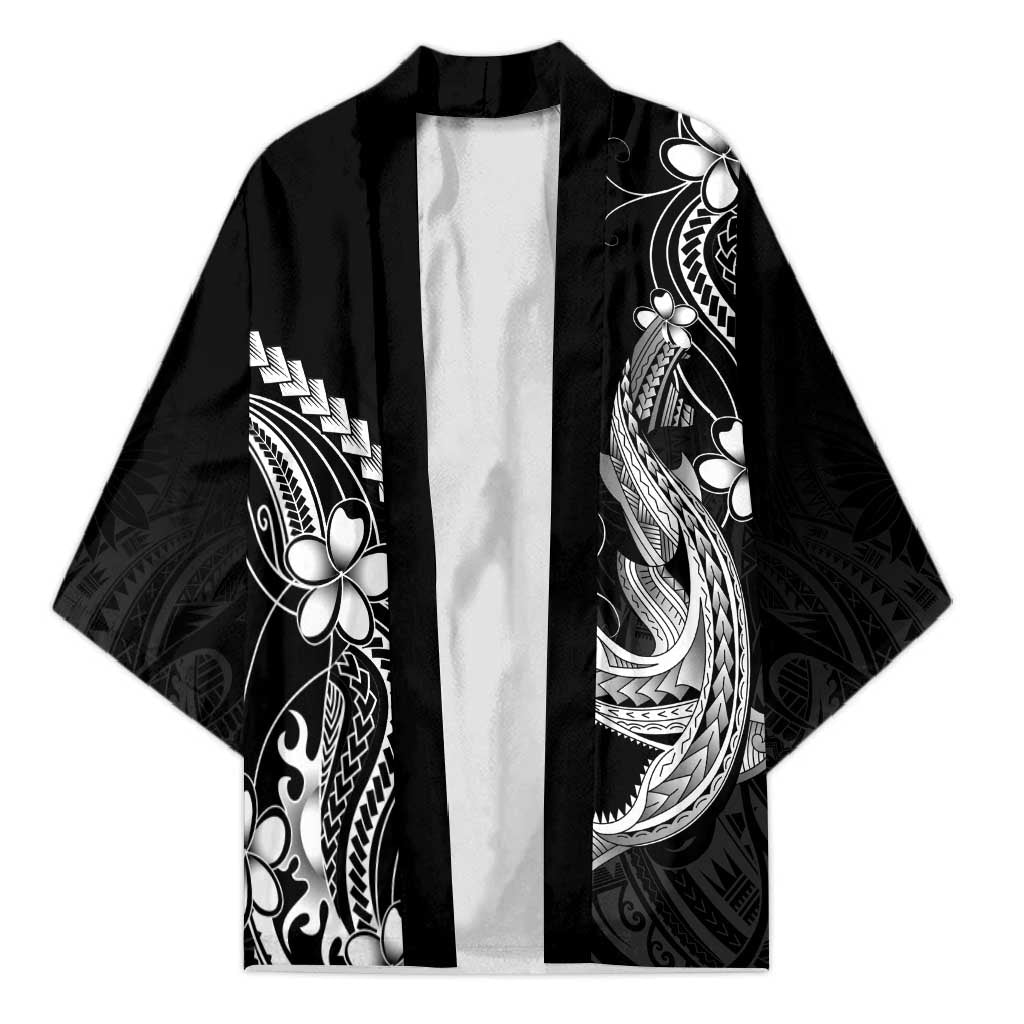 Black Aloha Hawaii Kimono Polynesian Shark Tattoo With Plumeria - Polynesian Pride