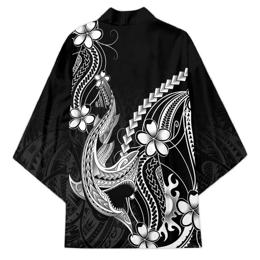 Black Aloha Hawaii Kimono Polynesian Shark Tattoo With Plumeria - Polynesian Pride