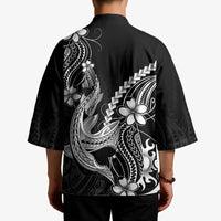 Black Aloha Hawaii Kimono Polynesian Shark Tattoo With Plumeria - Polynesian Pride
