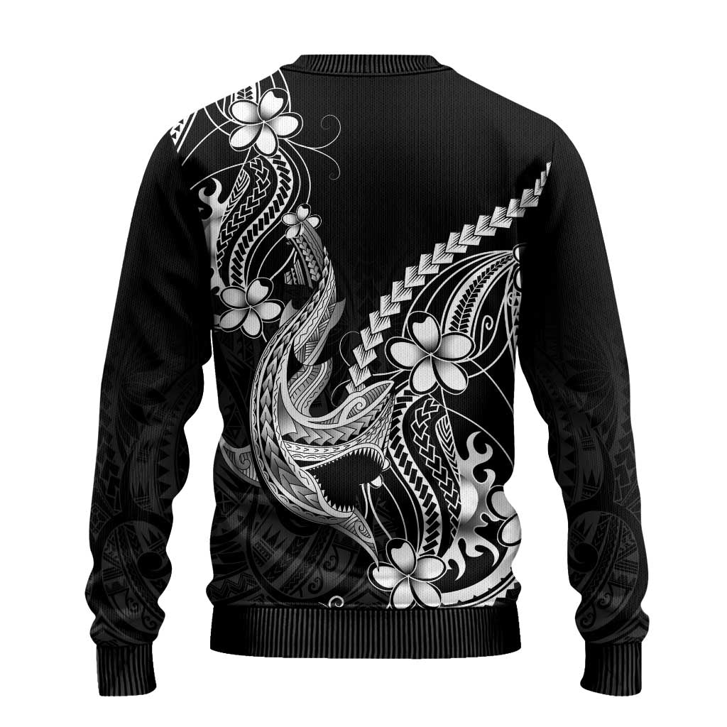 Black Aloha Hawaii Ugly Christmas Sweater Polynesian Shark Tattoo With Plumeria - Polynesian Pride