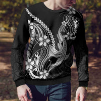 Black Aloha Hawaii Ugly Christmas Sweater Polynesian Shark Tattoo With Plumeria - Polynesian Pride