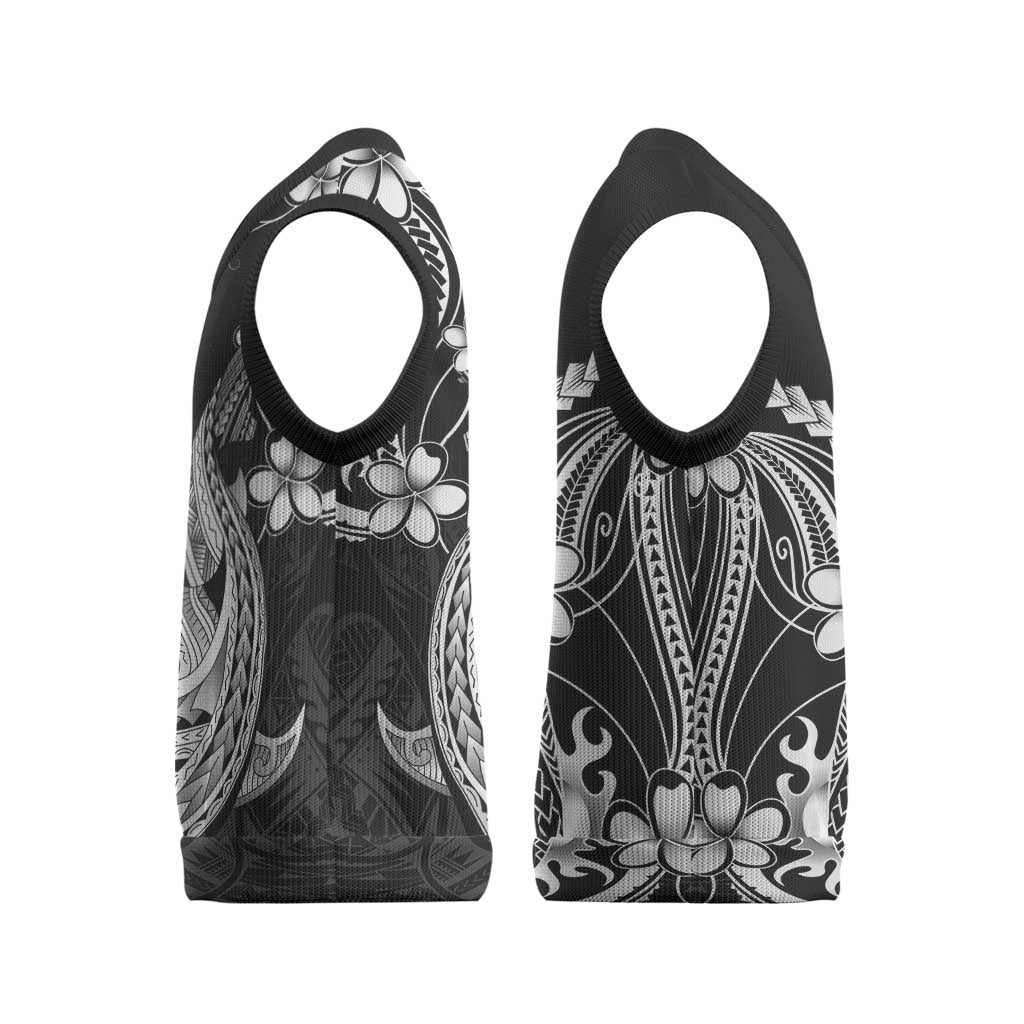 Black Aloha Hawaii Christmas Knitted V-Neck Vest Polynesian Shark Tattoo With Plumeria - Polynesian Pride